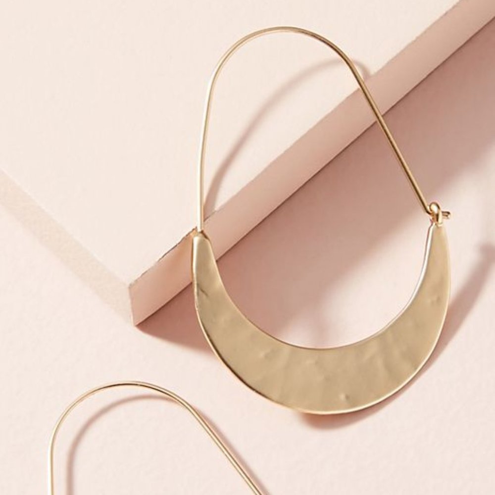 Anthropologie Gold Crescent Hoop Earrings Like New